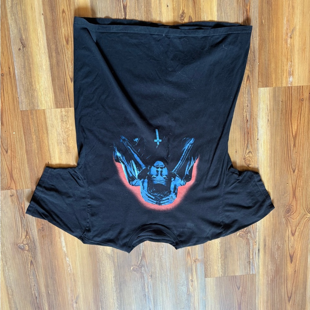 Black Graphic T-Shirt with Blue and Red Design